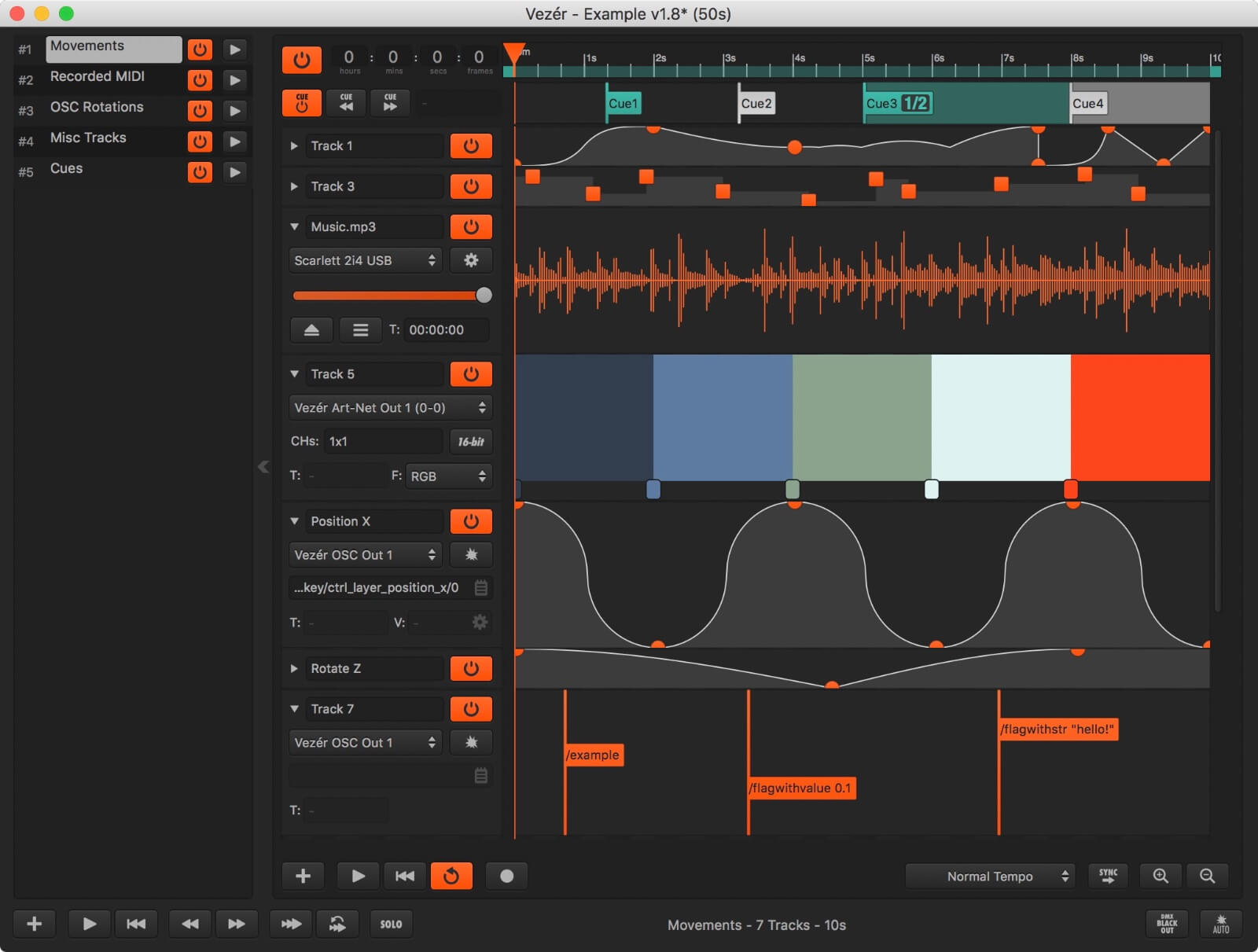Vezér, the timeline and control software
